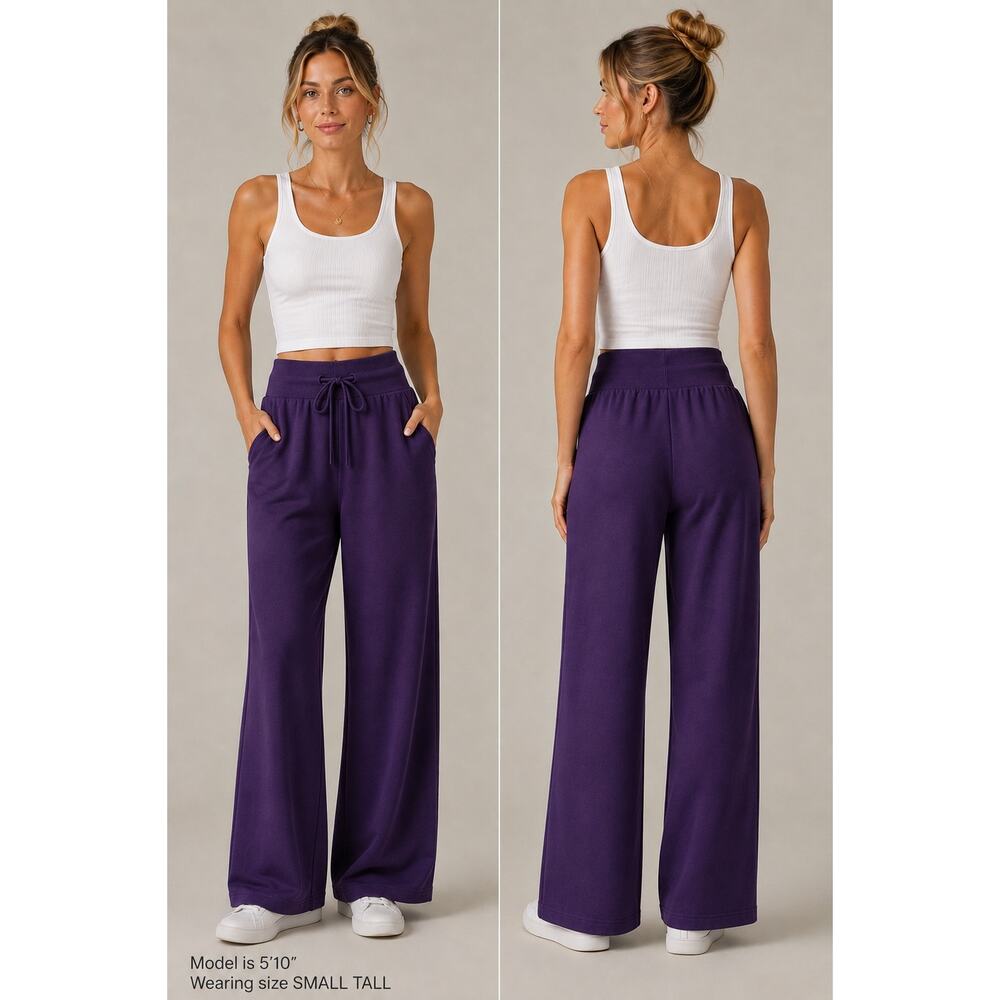 Old Navy Active Women S Tall Purple Dynamic Fleece Extra High Rise Wide Leg Pant